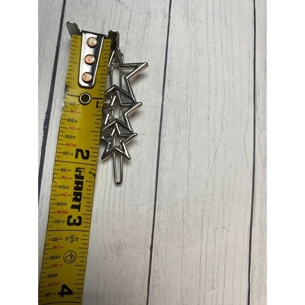 Silver Tone Star Triple Hair Clip  2 Inch Metal Hairpins